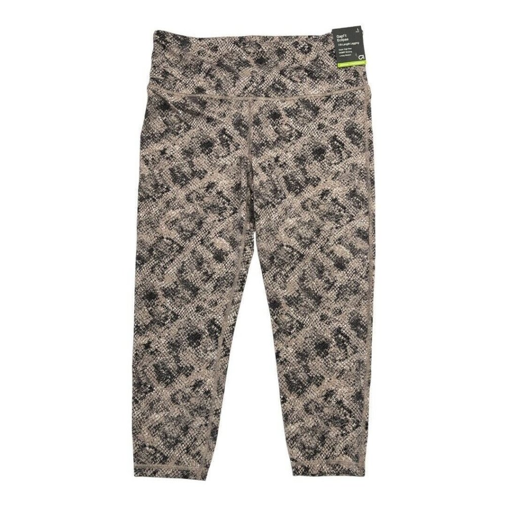 NWT GAP Fit Eclipse 7/8 Legging Pants LARGE PETITE Black Brown Snake Print